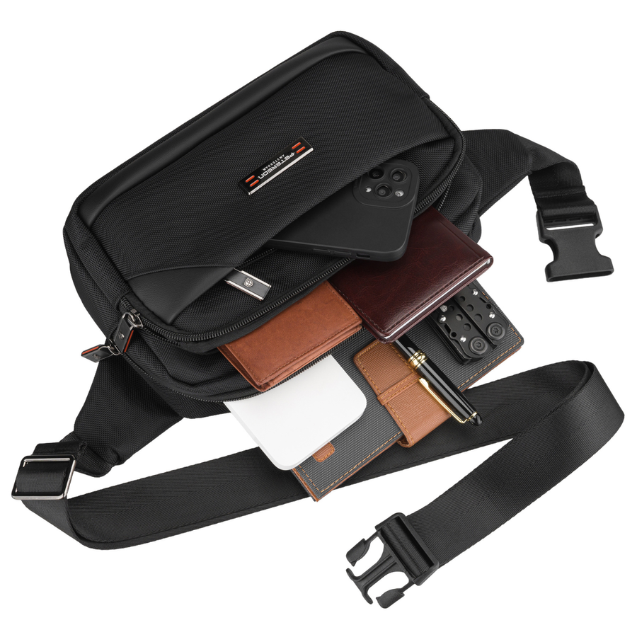 Herren-Gürteltasche, kleine schwarze Umhängetasche im Crossbody-Stil, leicht, mit Reißverschluss - Peterson – Bild 20