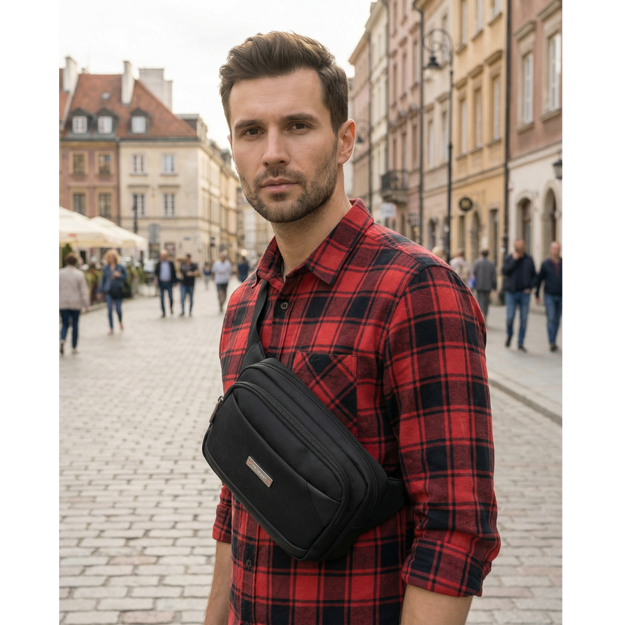 Herren-Gürteltasche, kleine schwarze Umhängetasche im Crossbody-Stil, leicht, mit Reißverschluss - Peterson – Bild 6