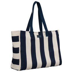 Weiße und marineblaue Damenhandtasche aus Polyester mit modischen Streifen – Peterson