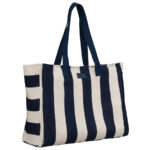 Weiße und marineblaue Damenhandtasche aus Polyester mit modischen Streifen – Peterson