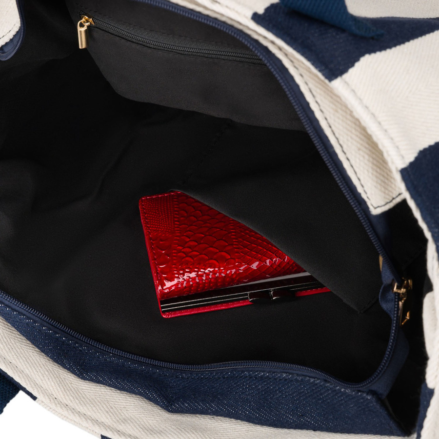 Weiße und marineblaue Damenhandtasche aus Polyester mit modischen Streifen – Peterson – Bild 8