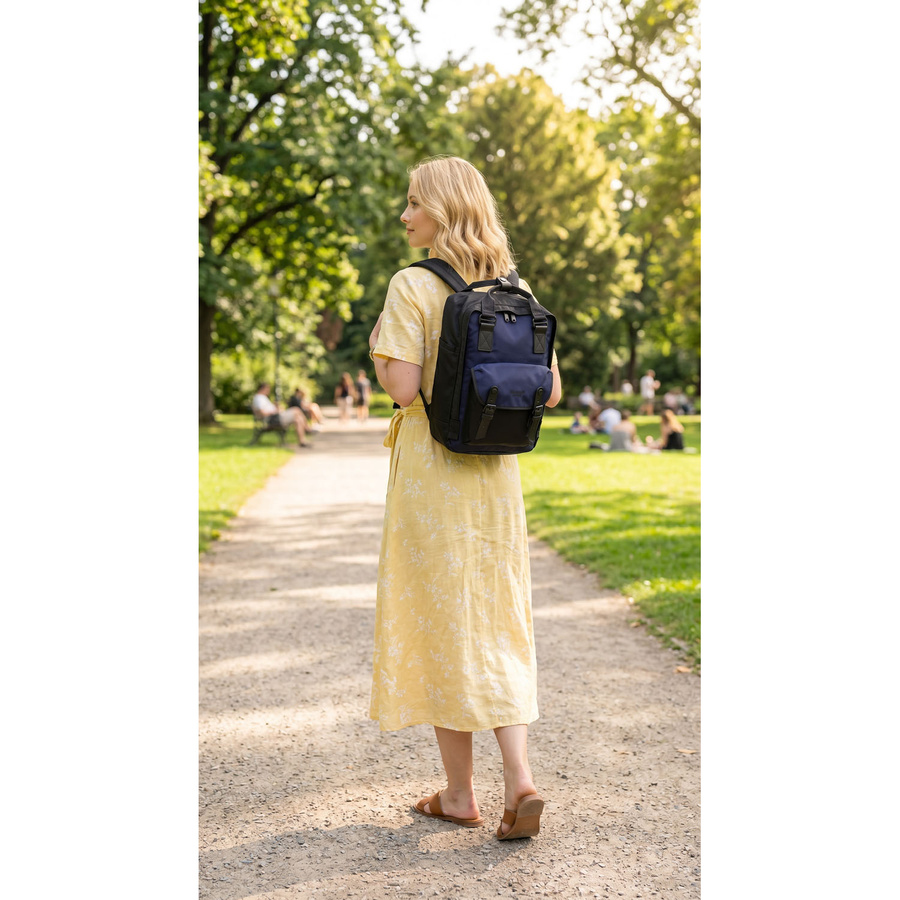 Geräumiger, schwarz-dunkelblauer, urbaner Rucksack mit Laptopfach - Himawari – Bild 2