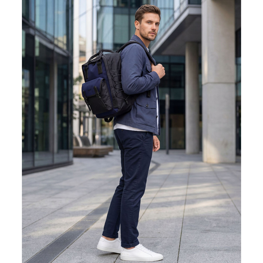 Geräumiger, schwarz-dunkelblauer, urbaner Rucksack mit Laptopfach - Himawari – Bild 4