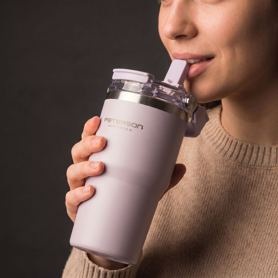 Hellvioletter Thermobecher aus Edelstahl mit einem Fassungsvermögen von 600 ml - Peterson – Bild 2