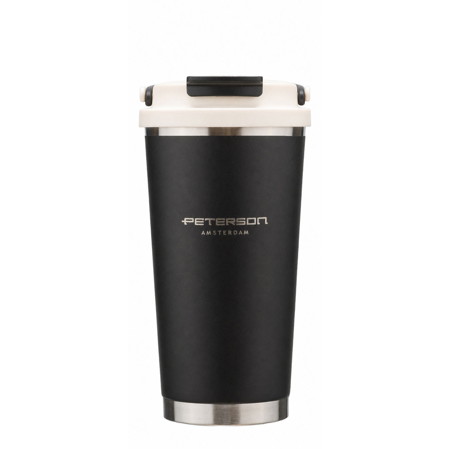 Schwarzer, praktischer Thermobecher aus Edelstahl mit praktischem Griff, Fassungsvermögen 560 ml - Peterson – Bild 4