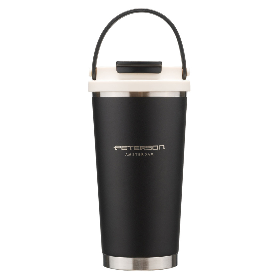 Schwarzer, praktischer Thermobecher aus Edelstahl mit praktischem Griff, Fassungsvermögen 560 ml - Peterson – Bild 6