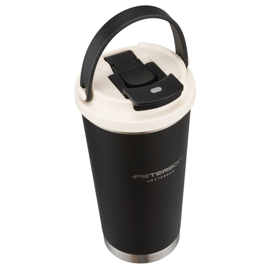 Schwarzer, praktischer Thermobecher aus Edelstahl mit praktischem Griff, Fassungsvermögen 560 ml - Peterson – Bild 5