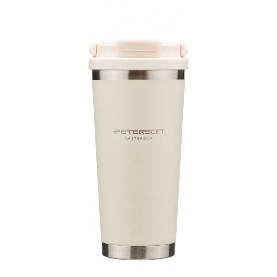 Praktischer Thermobecher aus Edelstahl in der Farbe Ecru mit praktischem Griff, Fassungsvermögen 560 ml - Peterson – Bild 4