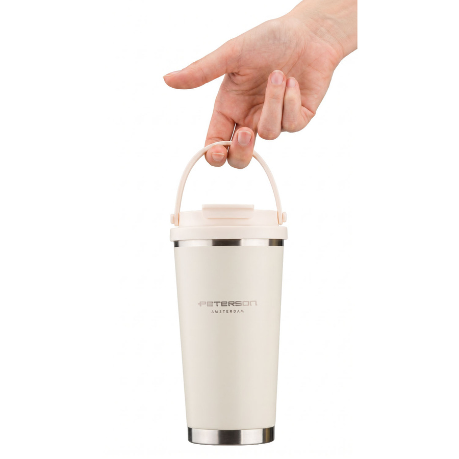 Praktischer Thermobecher aus Edelstahl in der Farbe Ecru mit praktischem Griff, Fassungsvermögen 560 ml - Peterson – Bild 6