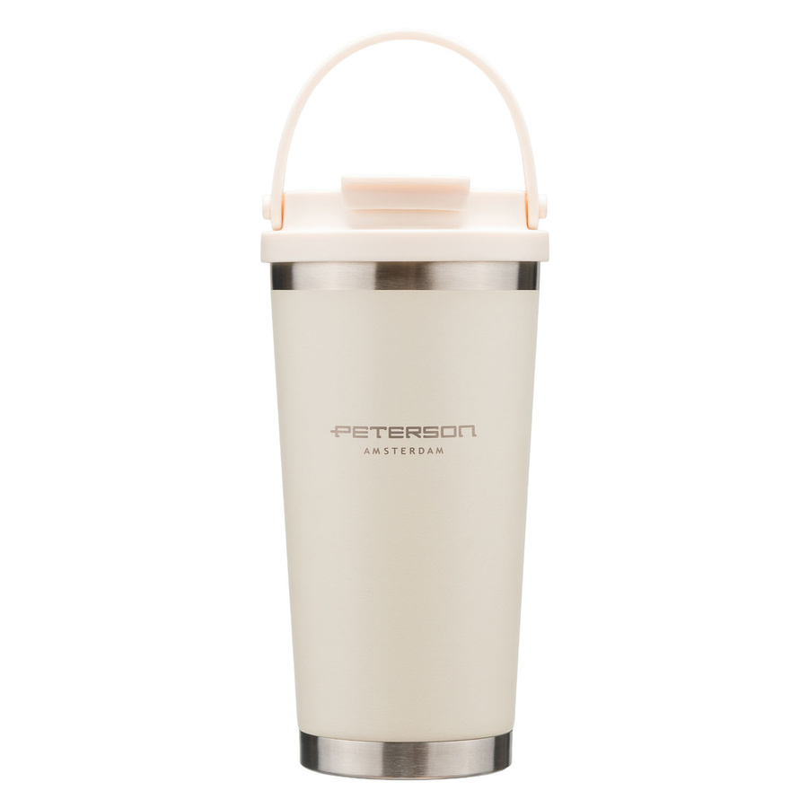 Praktischer Thermobecher aus Edelstahl in der Farbe Ecru mit praktischem Griff, Fassungsvermögen 560 ml - Peterson – Bild 5