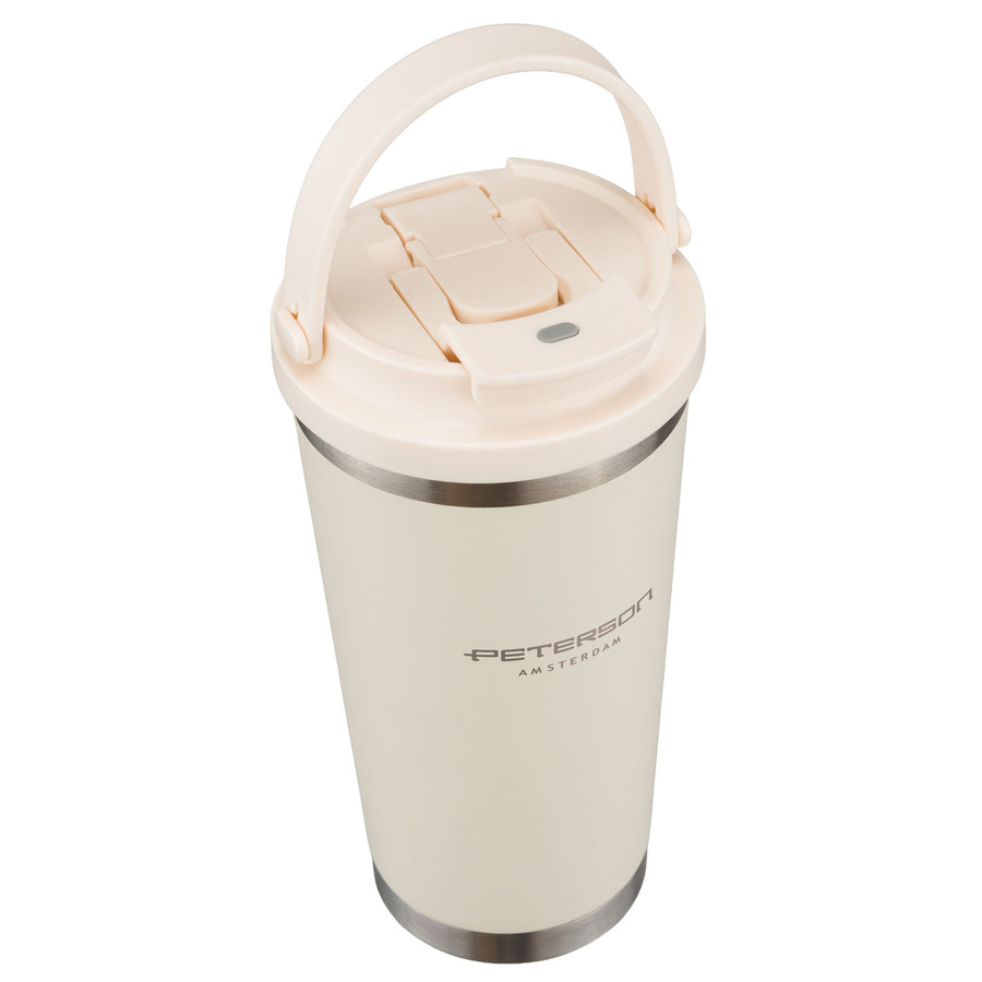 Praktischer Thermobecher aus Edelstahl in der Farbe Ecru mit praktischem Griff, Fassungsvermögen 560 ml - Peterson – Bild 8