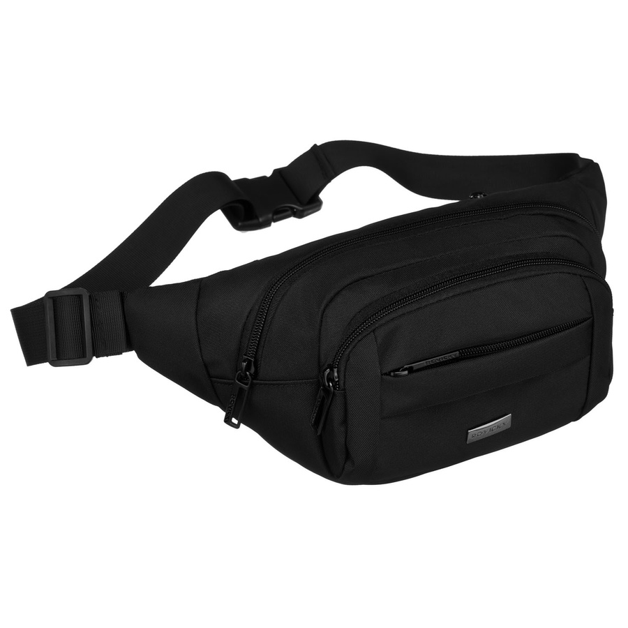 Praktische, geräumige Herren-Gürteltasche aus Polyester in Schwarz, aufgehängt an einem verstellbaren Gürtel - Rovicky