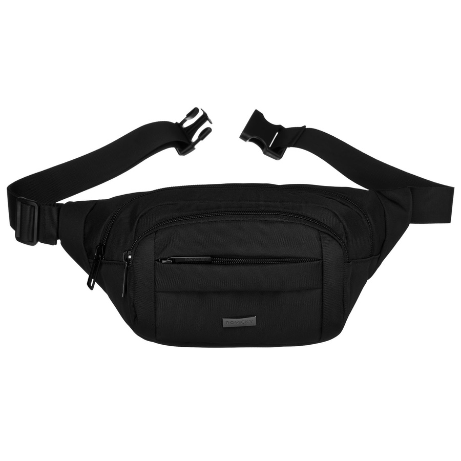 Praktische, geräumige Herren-Gürteltasche aus Polyester in Schwarz, aufgehängt an einem verstellbaren Gürtel - Rovicky – Bild 2