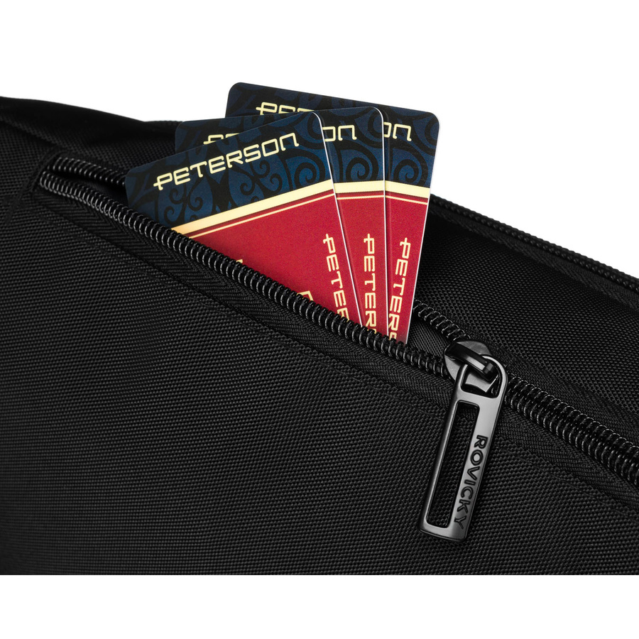 Praktische, geräumige Herren-Gürteltasche aus Polyester in Schwarz, aufgehängt an einem verstellbaren Gürtel - Rovicky – Bild 9