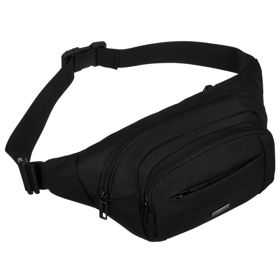 Praktische, geräumige Herren-Gürteltasche aus Polyester in Schwarz, aufgehängt an einem verstellbaren Gürtel - Rovicky – Bild 3