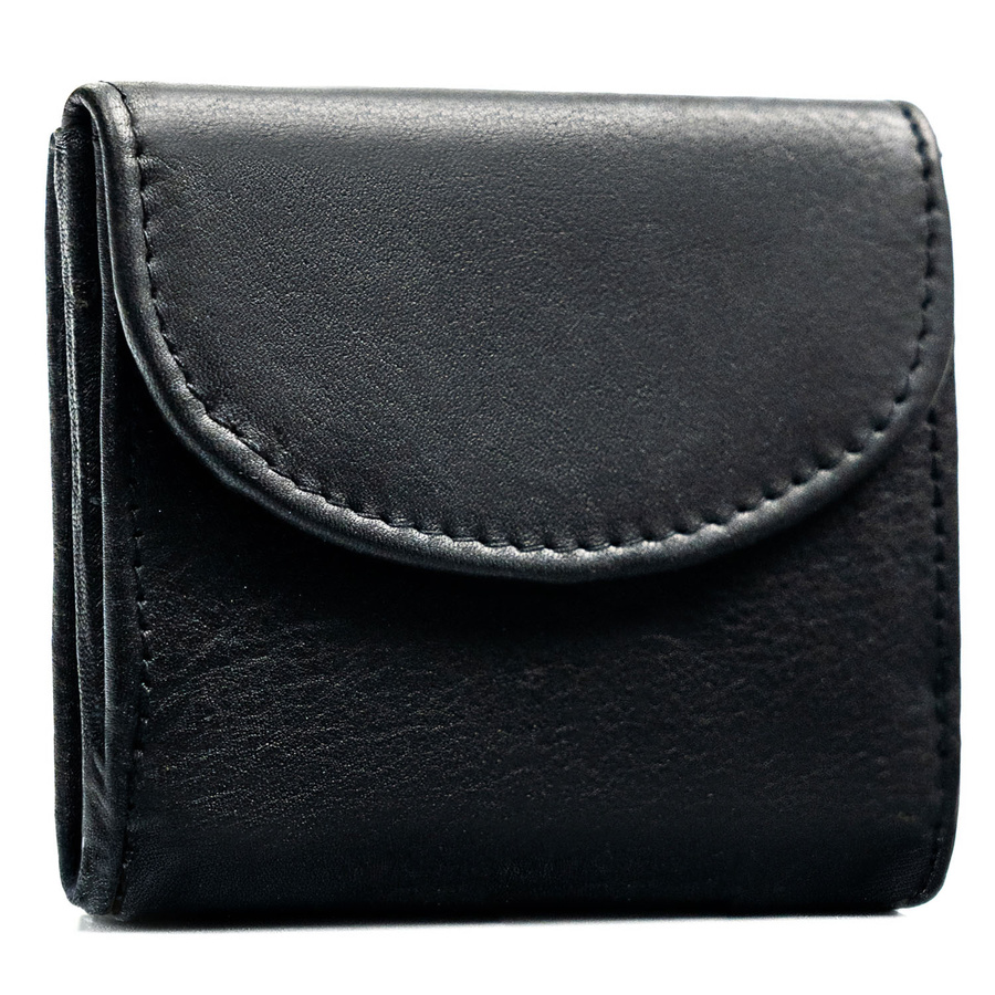 Kleine, schwarze Geldbörse aus Echtleder mit Druckknopfverschluss
