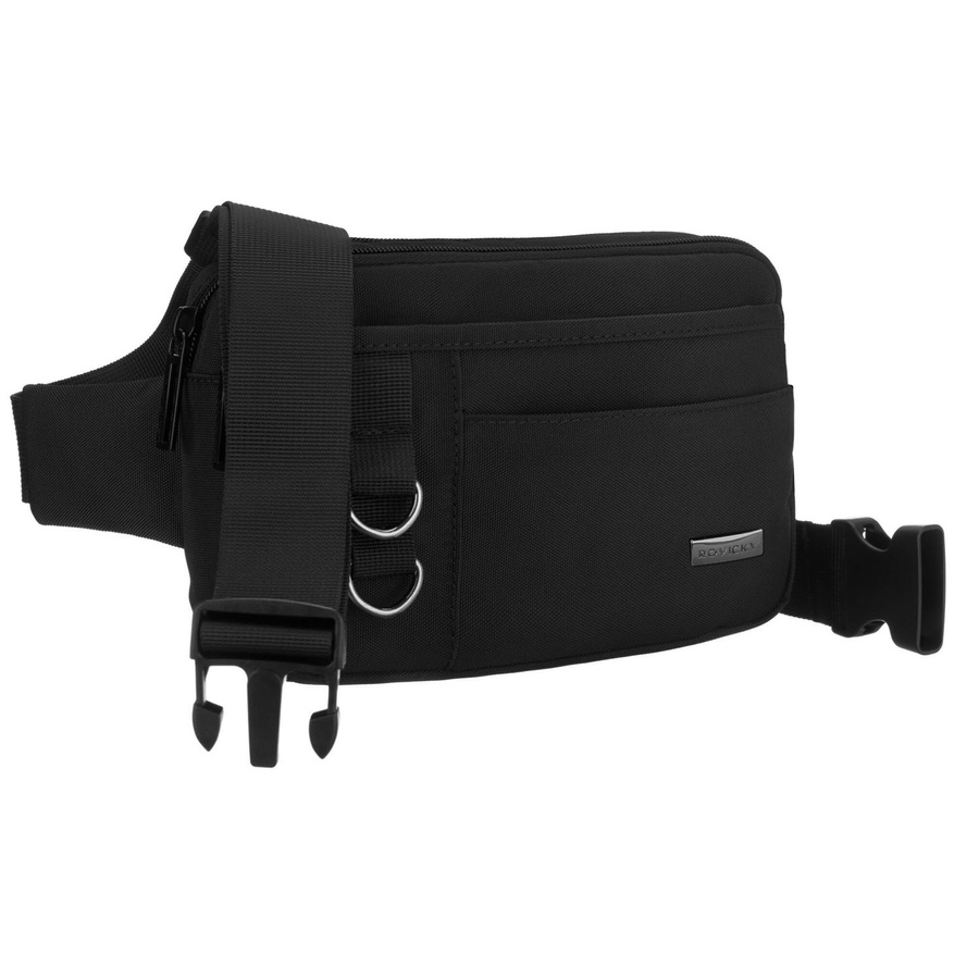Praktische Herren-Gürteltasche aus Polyester in Schwarz, aufgehängt an einem verstellbaren Gürtel - Rovicky – Bild 2