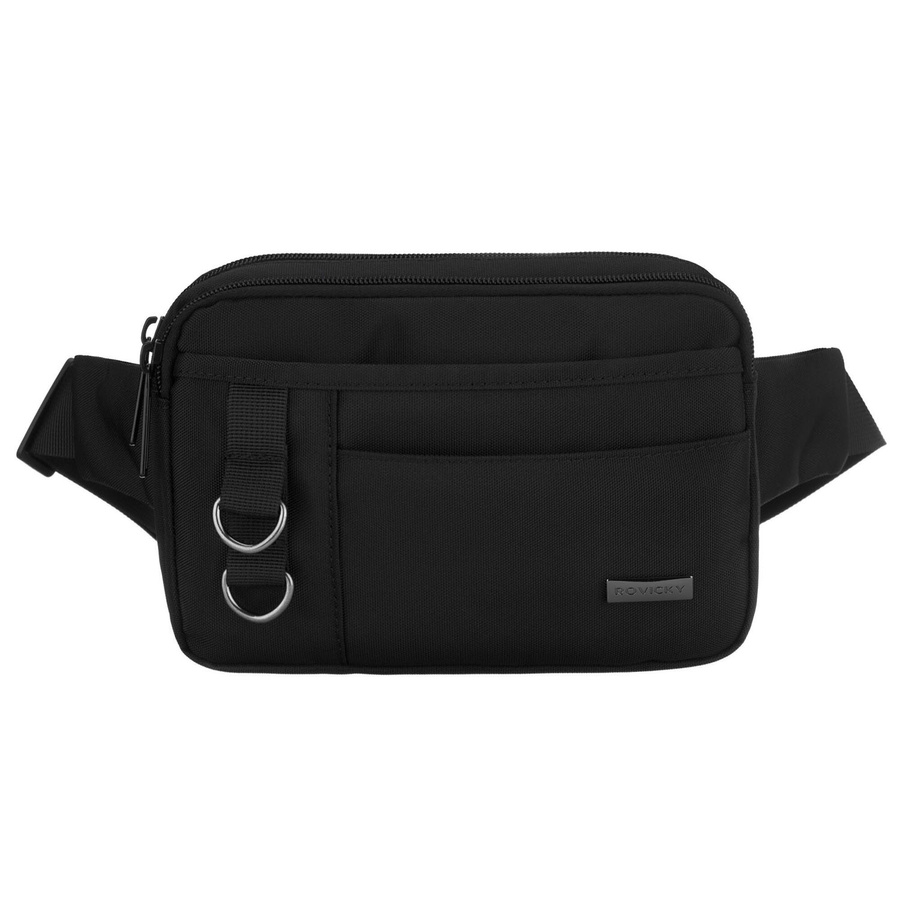 Praktische Herren-Gürteltasche aus Polyester in Schwarz, aufgehängt an einem verstellbaren Gürtel - Rovicky – Bild 3