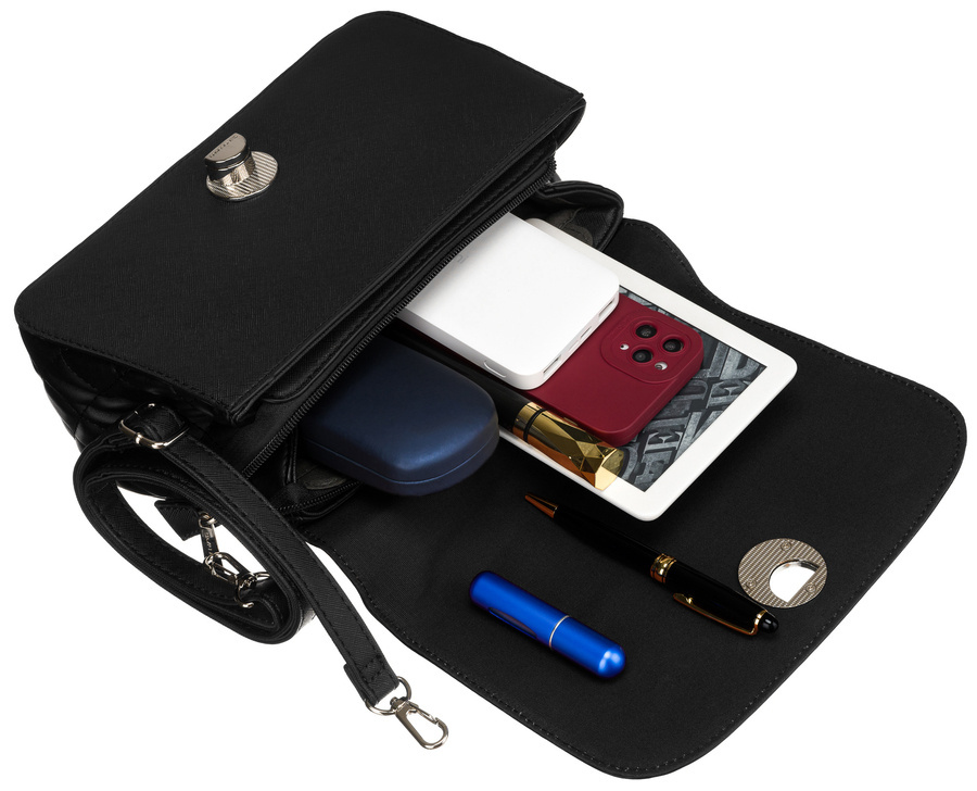 Elegante schwarze Crossbody-Handtasche mit gesteppter Seitenpartie - David Jones – Bild 6