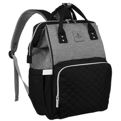 Damenrucksack – Tasche für den Kinderwagen in Schwarz-Grau aus Polyester – Peterson