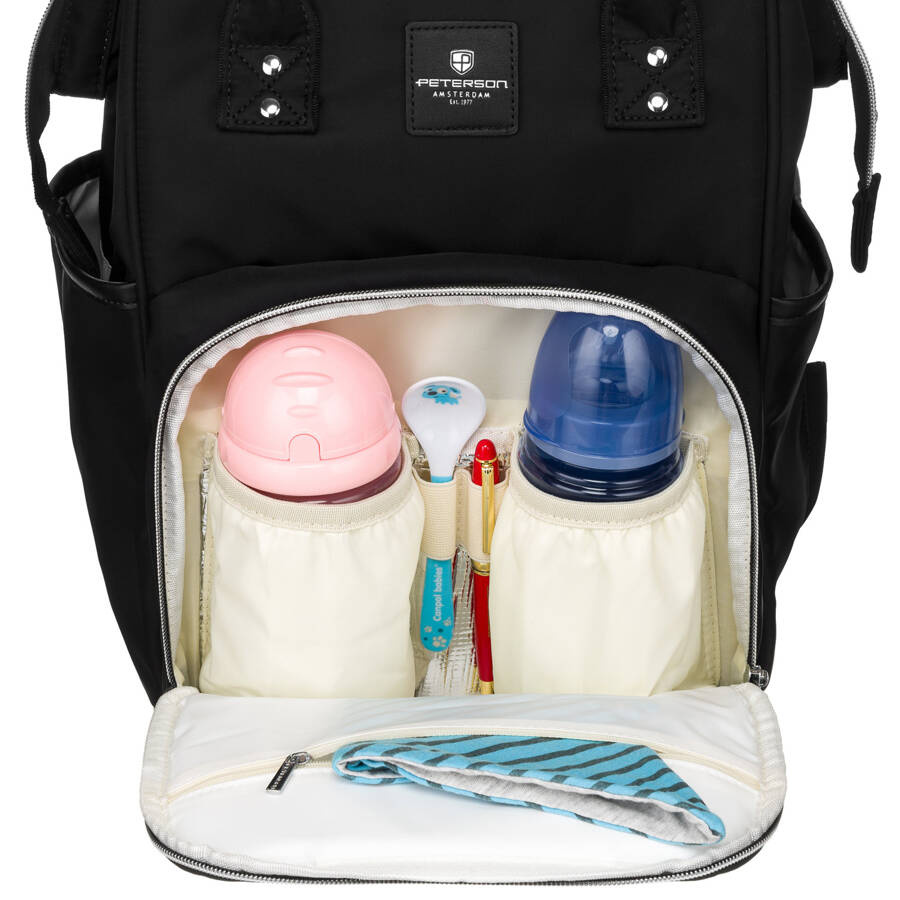 Schwarzer Rucksack aus Polyester mit Griffen zur Befestigung am Kinderwagen - Peterson – Bild 11