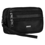 Handgelenktasche aus Echtleder in Schwarz - Rovicky