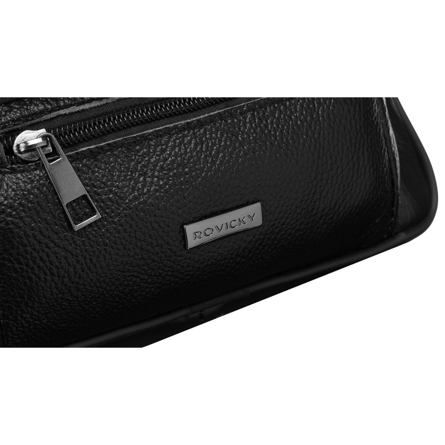 Schwarze Herren-Handgelenktasche aus Echtleder mit praktischem Tragegriff – Rovicky – Bild 4