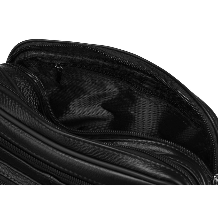 Schwarze Herren-Handgelenktasche aus Echtleder mit praktischem Tragegriff – Rovicky – Bild 5