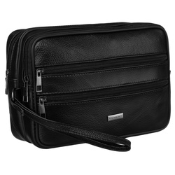 Schwarze Herren-Handgelenktasche aus Echtleder mit Außentaschen – Rovicky