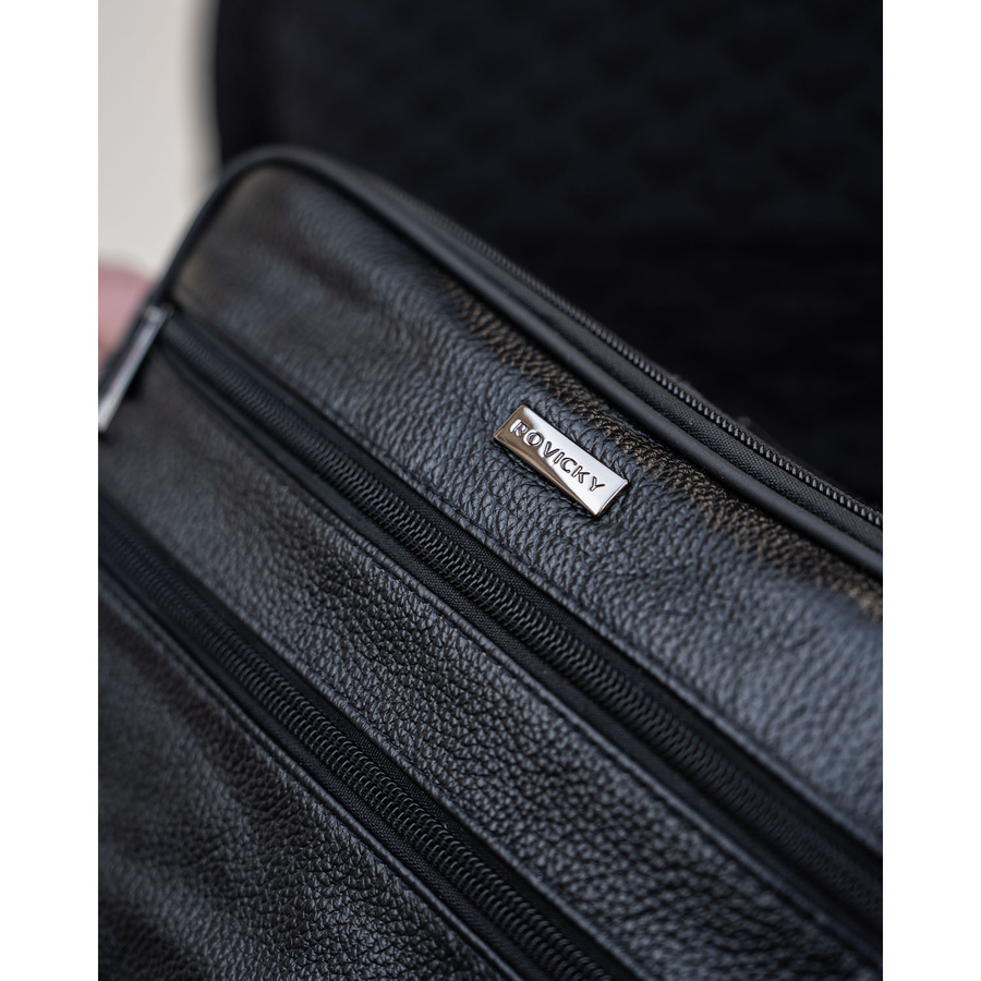 Schwarze Herren-Handgelenktasche aus Echtleder mit Außentaschen – Rovicky – Bild 8