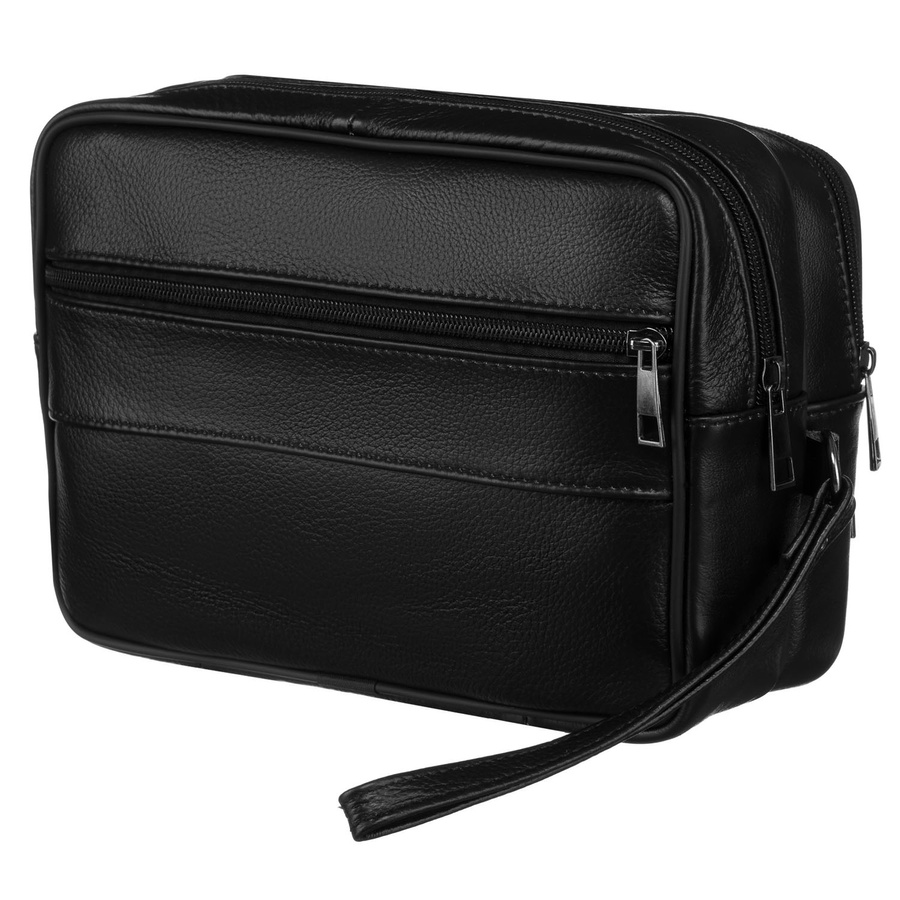 Schwarze Herren-Handgelenktasche aus Echtleder mit Außentaschen – Rovicky – Bild 7