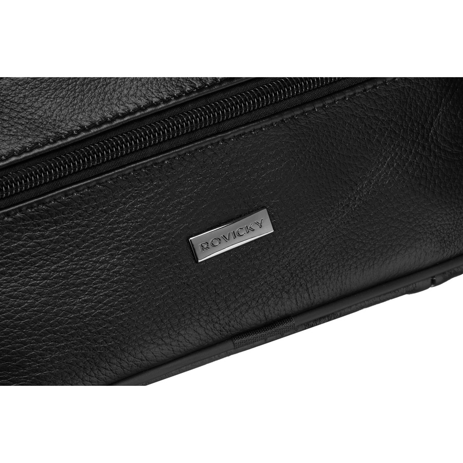 Schwarze Herren-Handgelenktasche aus Echtleder mit Außentaschen – Rovicky – Bild 10