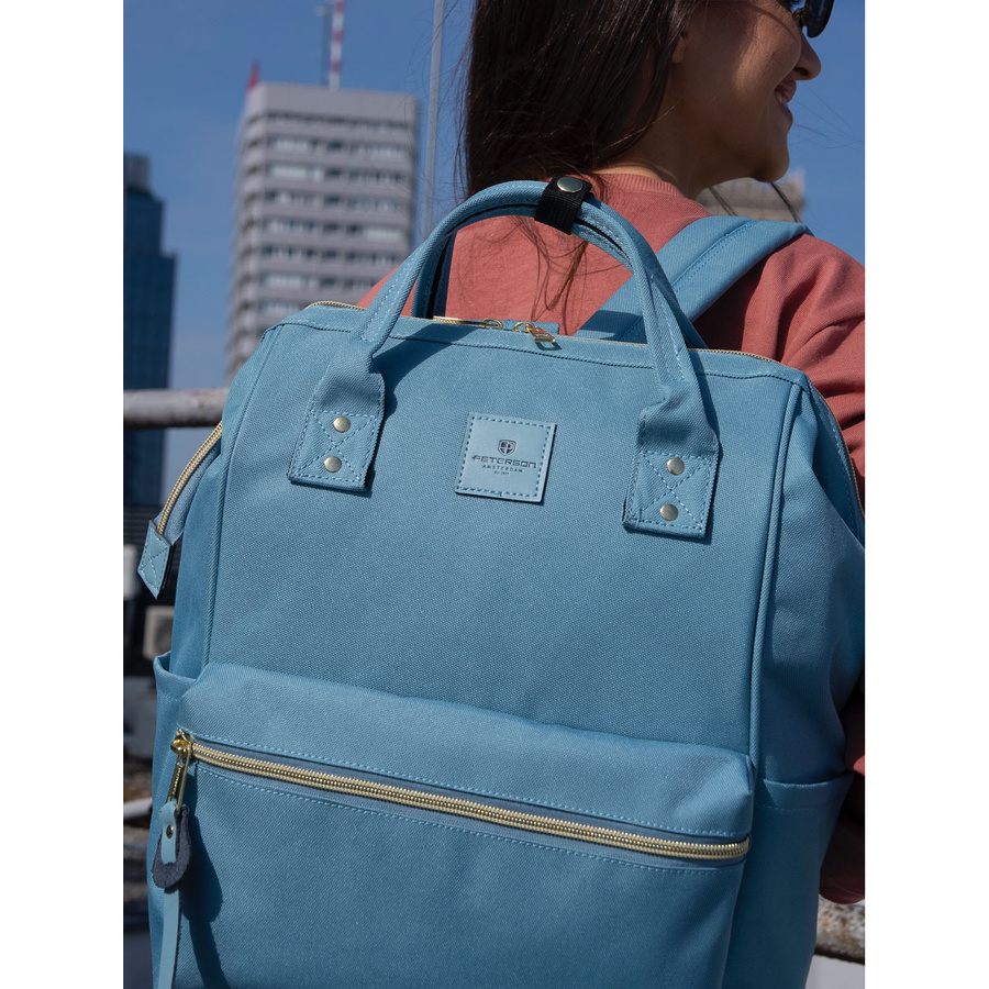 Blauer Damen Rucksack mit einem Hauptfach aus Polyester, ideal als Handgepäck – Peterson – Bild 28