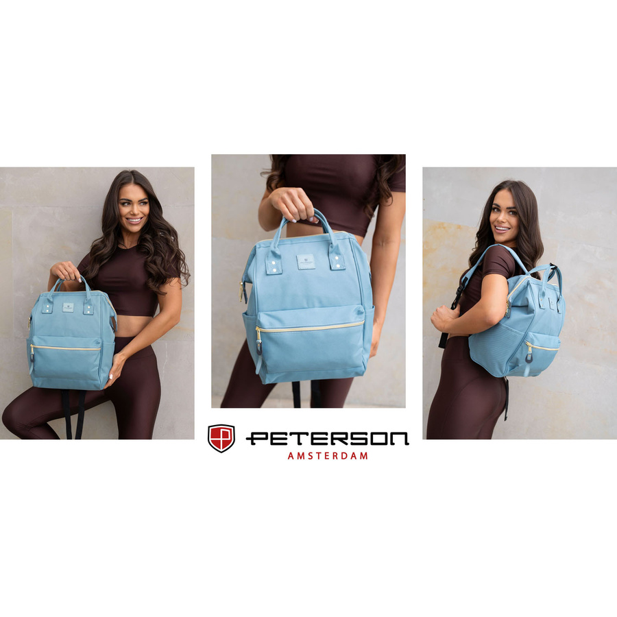 Blauer Damen Rucksack mit einem Hauptfach aus Polyester, ideal als Handgepäck – Peterson – Bild 31