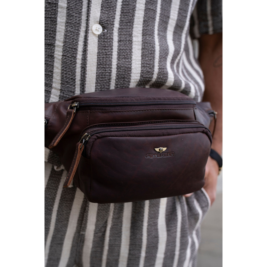 Braune Herren-Bauchtasche aus Leder mit Taschen und Schlüssel-Etui – Peterson – Bild 11