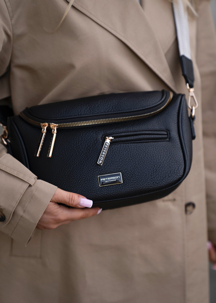 Schwarze Damen-Gürteltasche aus Öko-Leder mit Rücktasche – Peterson – Bild 24