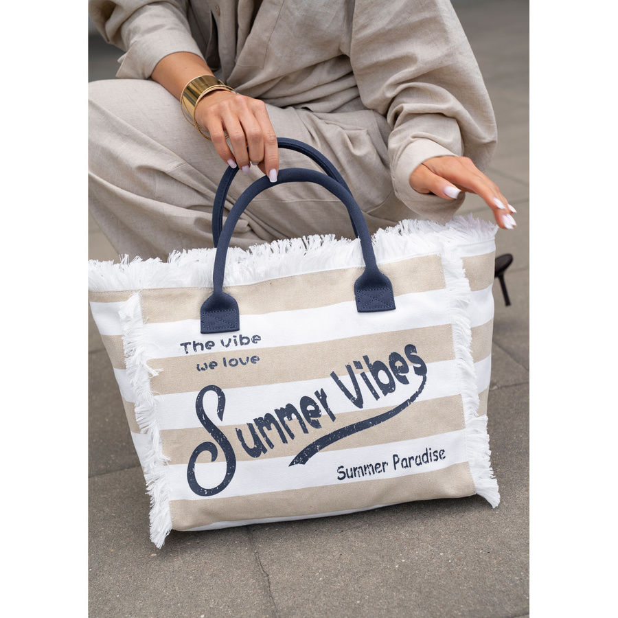 Große Strandtasche mit Reißverschluss weiß-beige Shopper Bag - Peterson – Bild 25