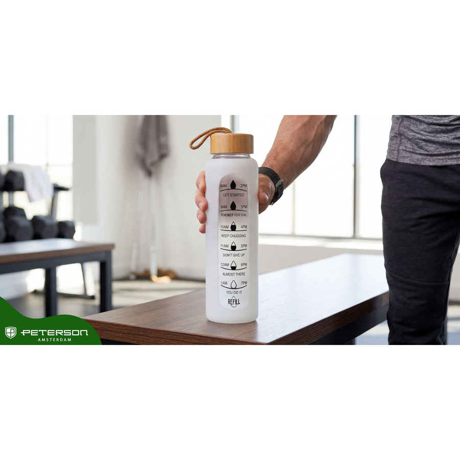 Wasserflasche 960ml Glas mit Silikonhülle beige mit motivierender Messskala - Peterson – Bild 21