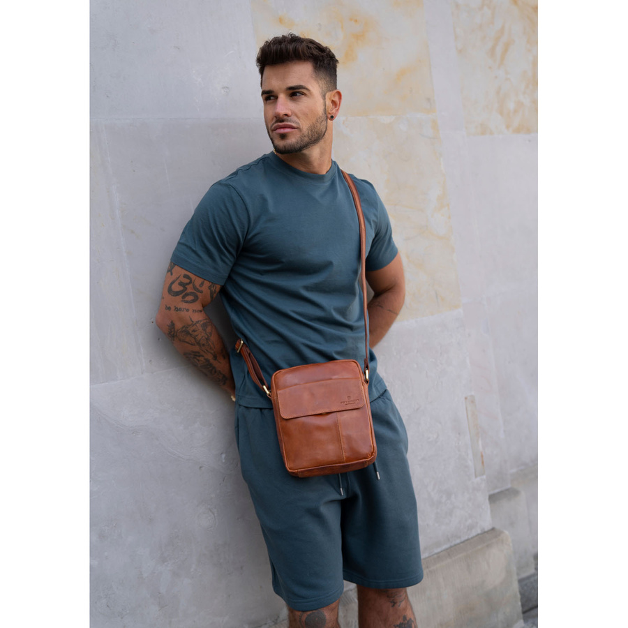 Braune Herren-Stadt-Umhängetasche klein aus echtem Leder modisch elegant - Peterson – Bild 12