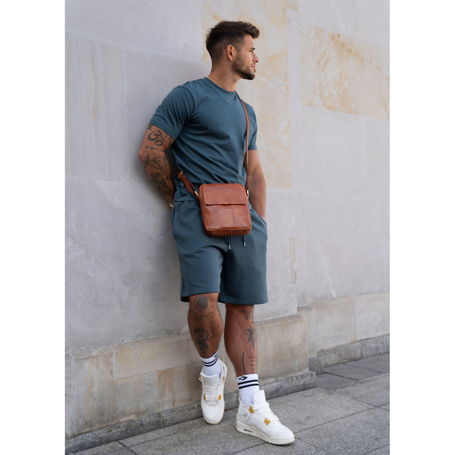 Braune Herren-Stadt-Umhängetasche klein aus echtem Leder modisch elegant - Peterson – Bild 14