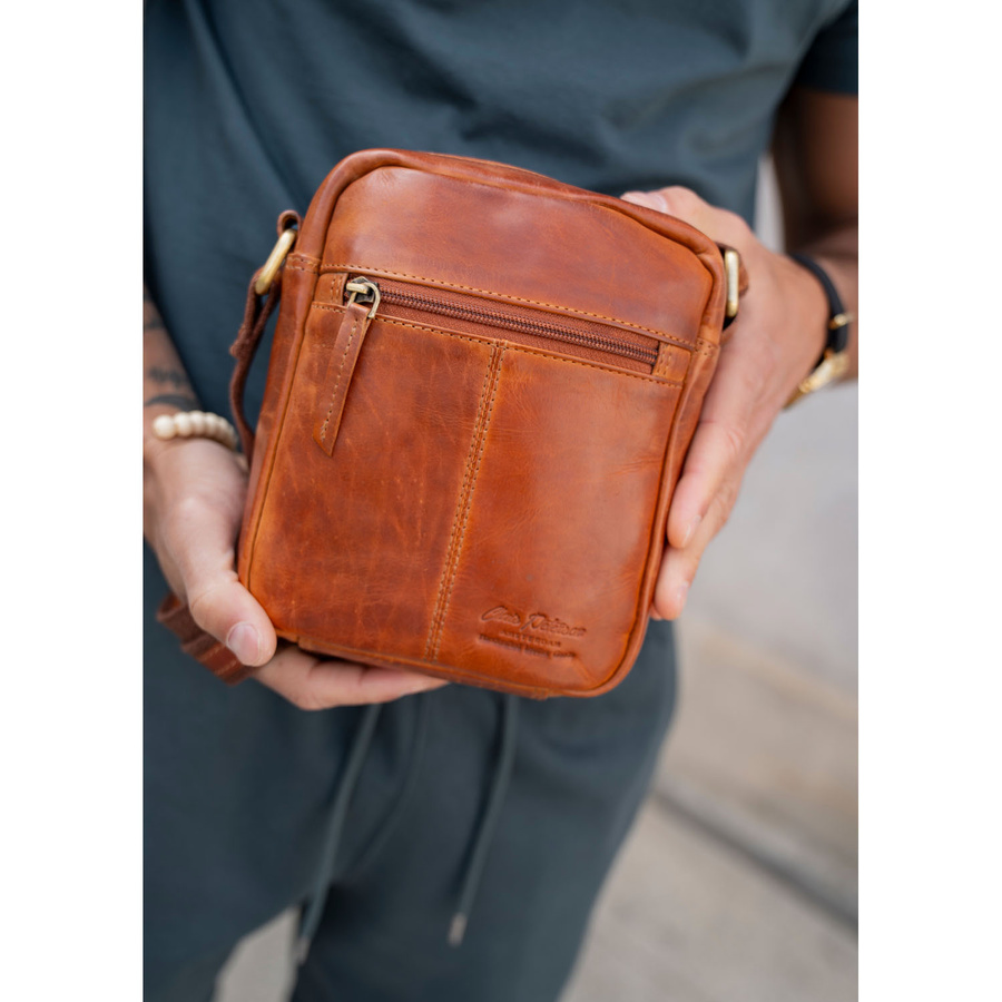 Braune Herren-Stadt-Umhängetasche klein aus echtem Leder modisch elegant - Peterson – Bild 15