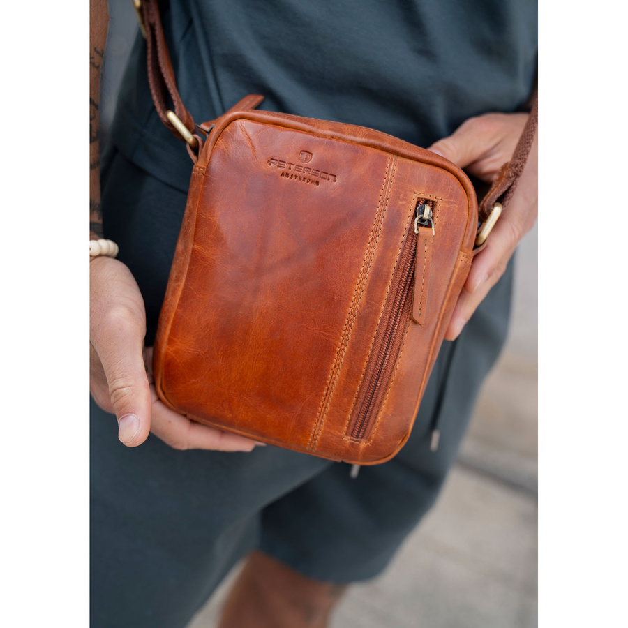 Herren-Umhängetasche aus echtem Leder braune kleine Schultertasche - Peterson – Bild 14