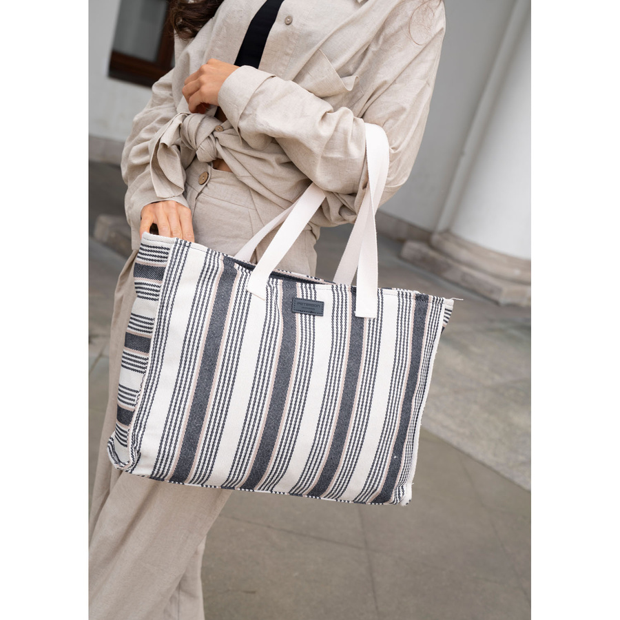 Weiß-navyblaue Damenhandtasche aus Polyester mit modischen Streifen - Peterson – Bild 21