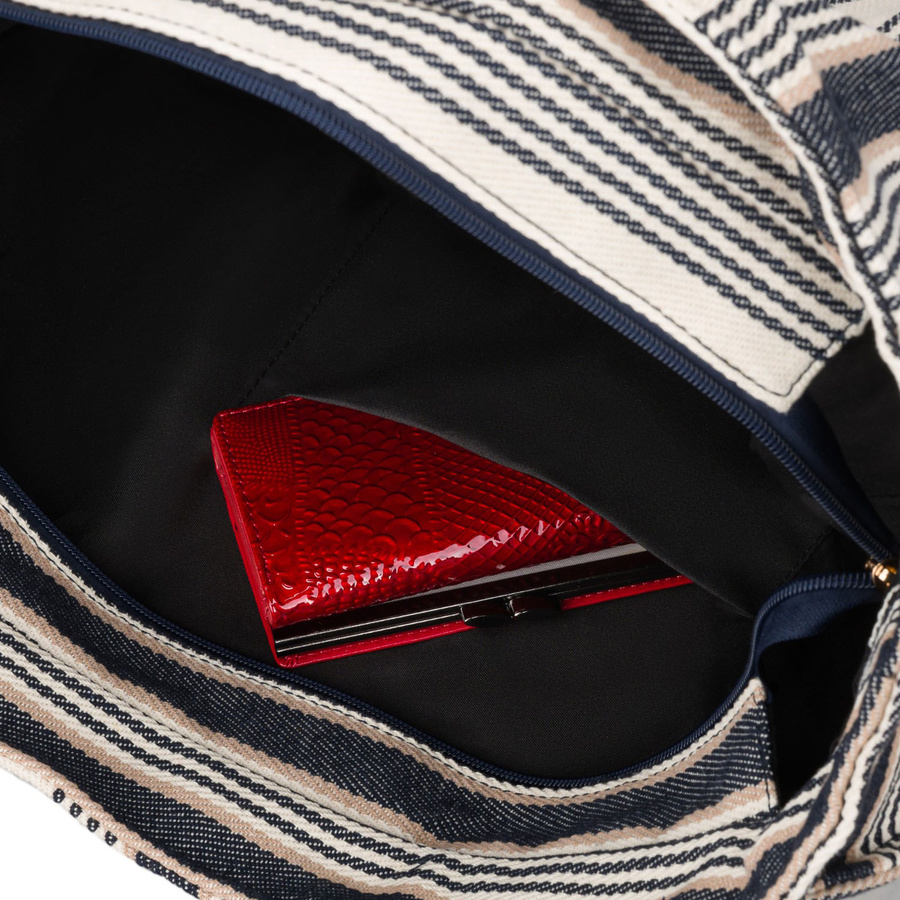Weiß-navyblaue Damenhandtasche aus Polyester mit modischen Streifen - Peterson – Bild 26