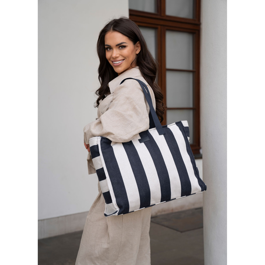 Weiße und marineblaue Damenhandtasche aus Polyester mit modischen Streifen – Peterson – Bild 14