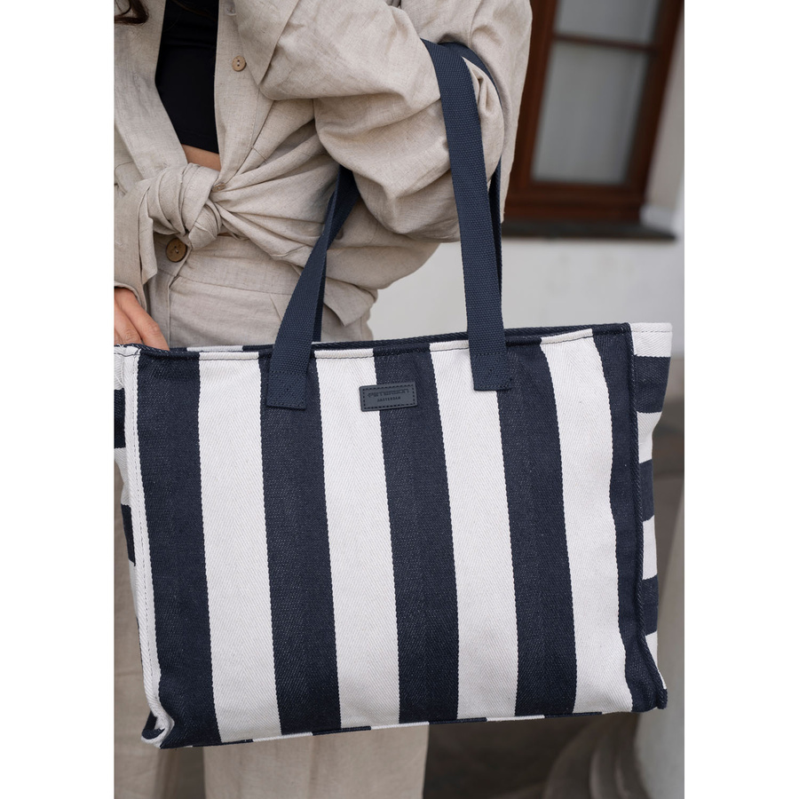 Weiße und marineblaue Damenhandtasche aus Polyester mit modischen Streifen – Peterson – Bild 15