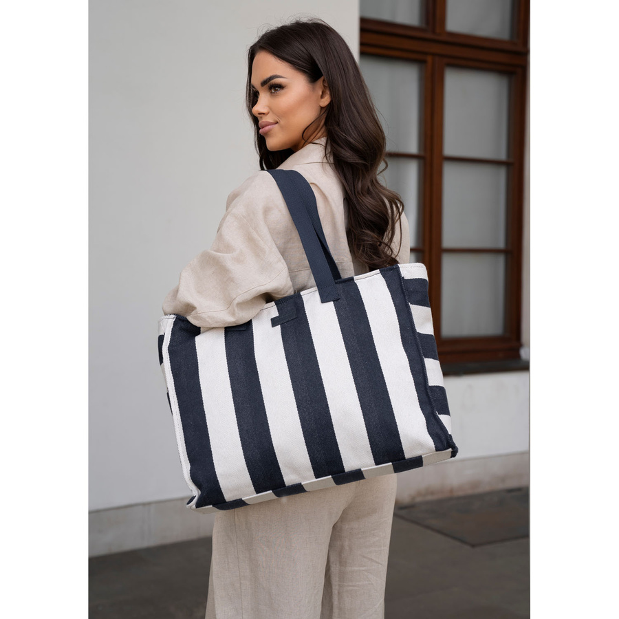 Weiße und marineblaue Damenhandtasche aus Polyester mit modischen Streifen – Peterson – Bild 16