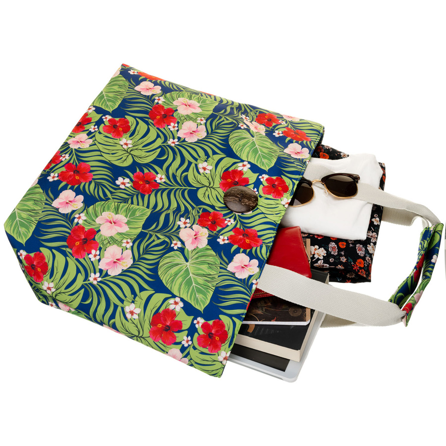 Große, geräumige Damenhandtasche mit Blumenmuster, an bequemen Griffen hängend – Bild 9