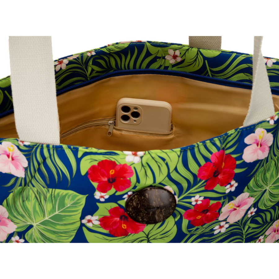 Große, geräumige Damenhandtasche mit Blumenmuster, an bequemen Griffen hängend – Bild 6