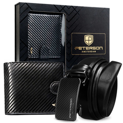 Geschenkset: Herren-Geldbörse aus Echtleder in Schwarz und Gürtel aus Echtleder – Peterson